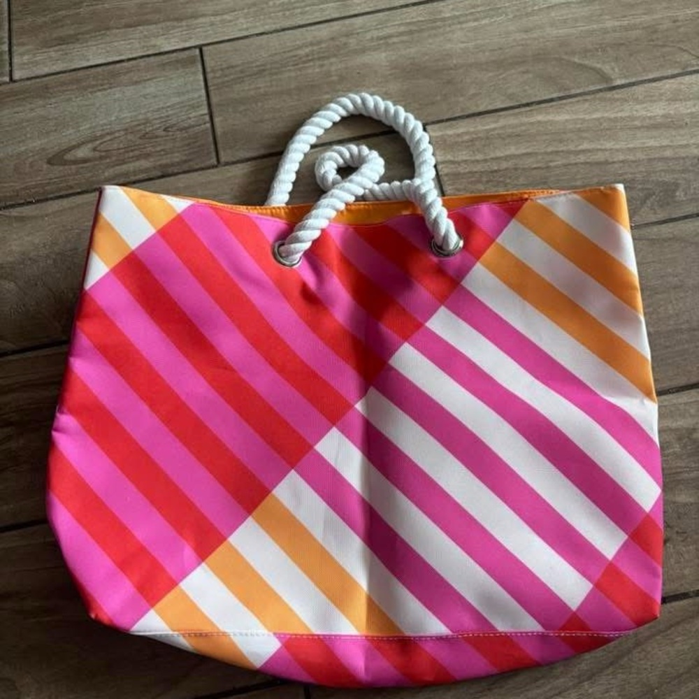 Source Unknown Pink and Orange Striped Tote